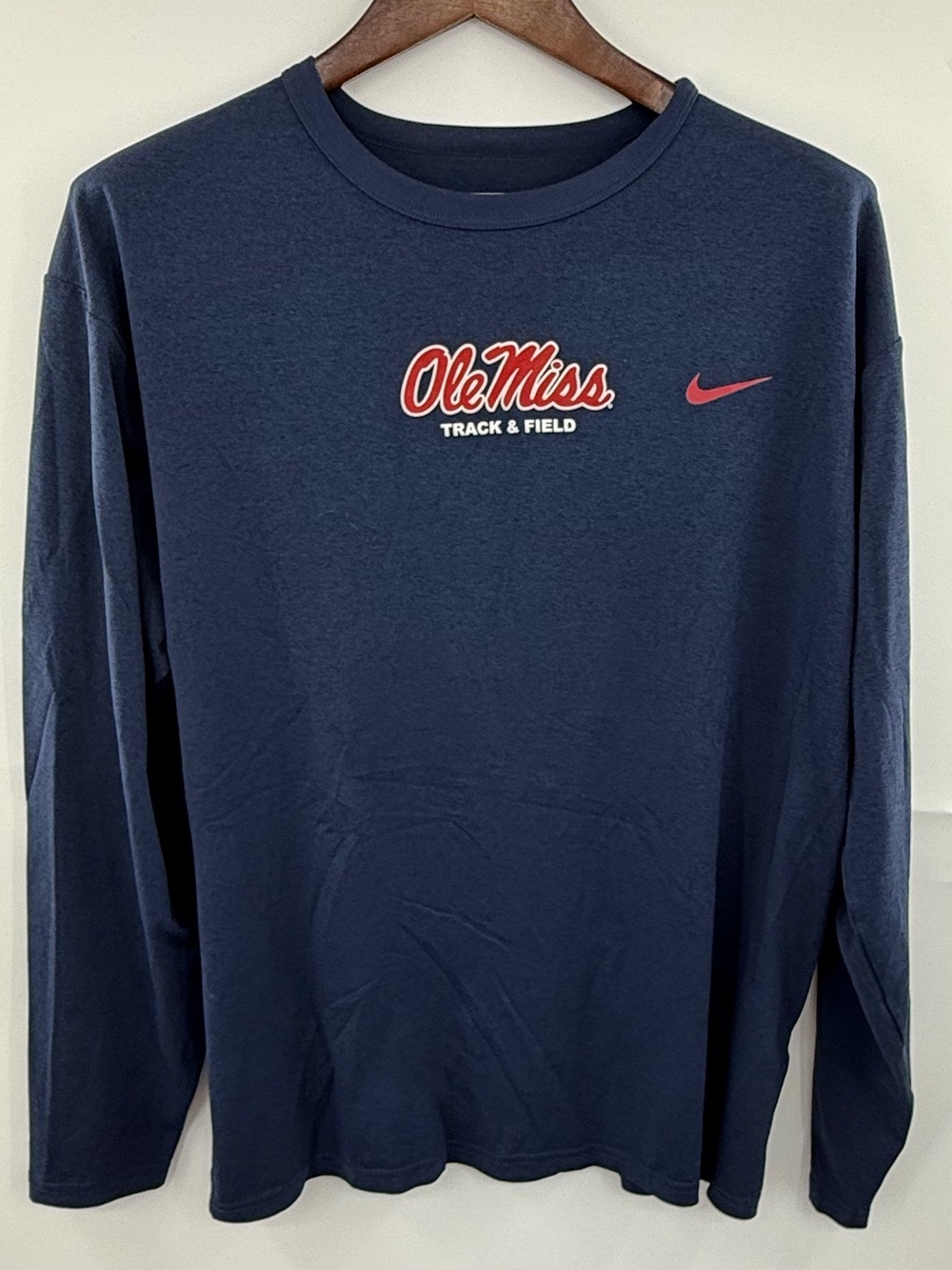Nike Ole Miss Track & Field Shirt Mens L Navy Long Sleeve Dri Fit NCAA Rebels